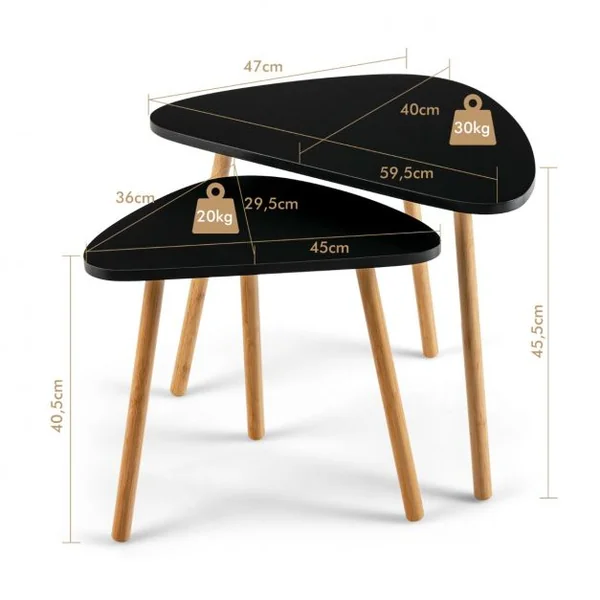 Table Basse Gigogne Lot de 2- Style Scandinave en MDF et Bambou Ecologiste Noir