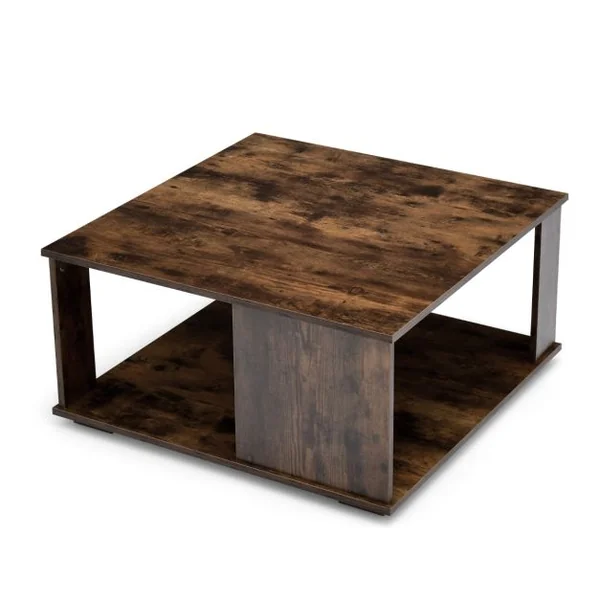 Table Basse Industrielle à 2 Niveaux 80x80x40CM Table de Salon avec Patins Antidérapants, Table d’Appoint pour Chambre et Bureau Café