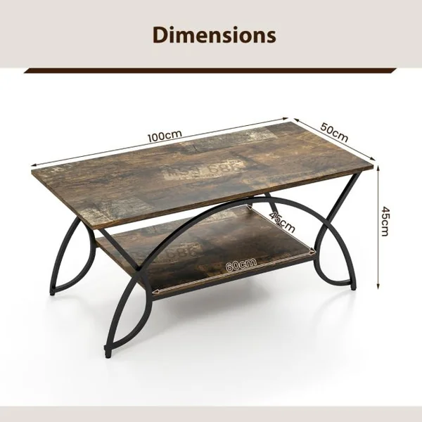 Table Basse Moderne Table d'Appoint Rectangulaire à 2 Niveaux avec Structure en Métal Table de Cocktail Chic pour Salon Brun/Blanc/Blanc et Or