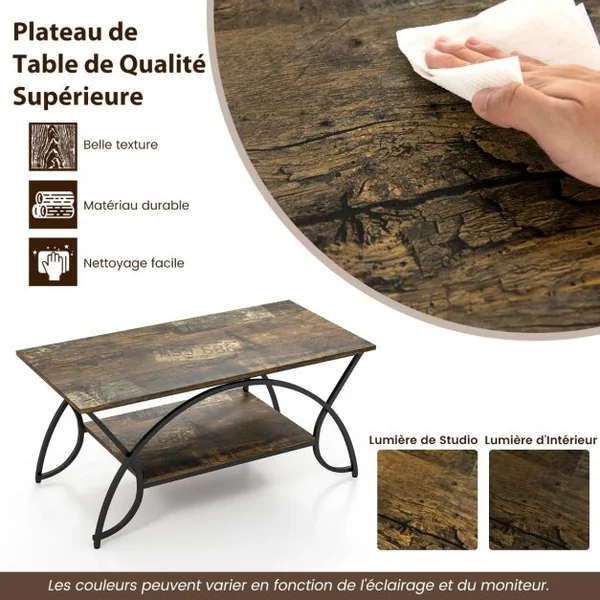 Table Basse Moderne Table d'Appoint Rectangulaire à 2 Niveaux avec Structure en Métal Table de Cocktail Chic pour Salon Brun/Blanc/Blanc et Or