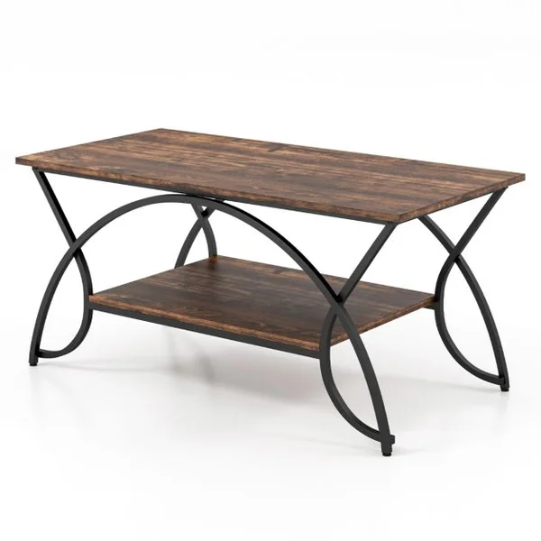 Table Basse Moderne Table d'Appoint Rectangulaire à 2 Niveaux avec Structure en Métal Table de Cocktail Chic pour Salon Café