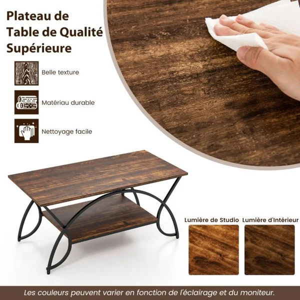 Table Basse Moderne Table d'Appoint Rectangulaire à 2 Niveaux avec Structure en Métal Table de Cocktail Chic pour Salon Café