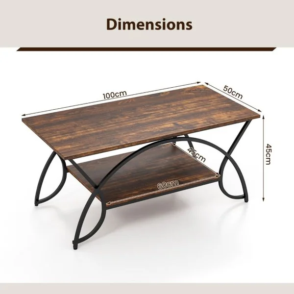 Table Basse Moderne Table d'Appoint Rectangulaire à 2 Niveaux avec Structure en Métal Table de Cocktail Chic pour Salon Café