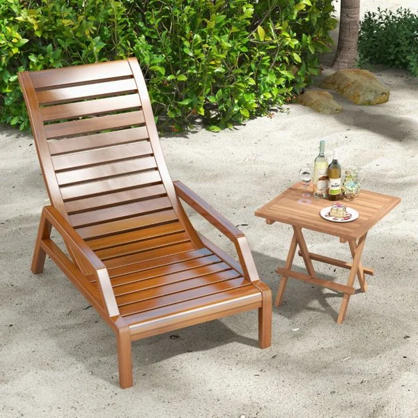 Table Basse Pliante de Jardin en Bois de Teck Plateau à Lattes Charge 80KG Table d‘Extérieure Carrée Patio Piscine