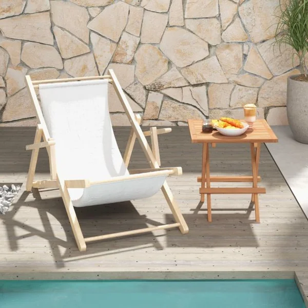 Table Basse Pliante de Jardin en Bois de Teck Plateau à Lattes Charge 80KG Table d‘Extérieure Carrée Patio Piscine