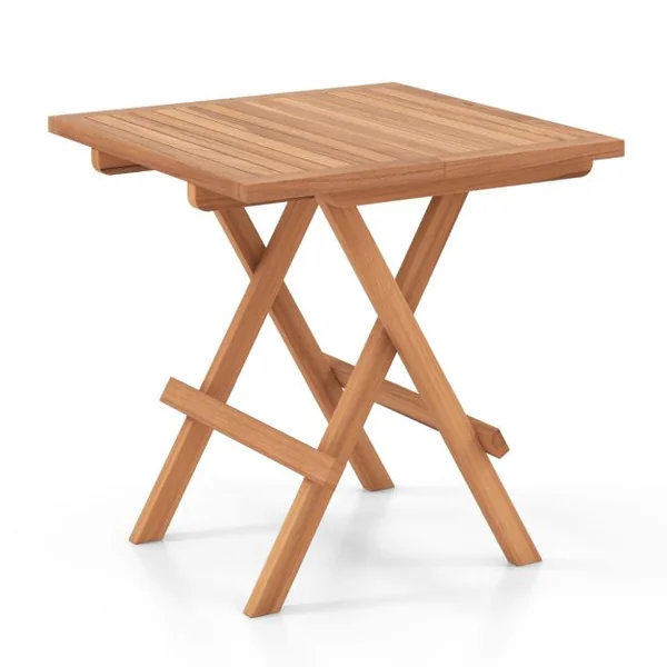 Table Basse Pliante de Jardin en Bois de Teck Plateau à Lattes Charge 80KG Table d‘Extérieure Carrée Patio Piscine