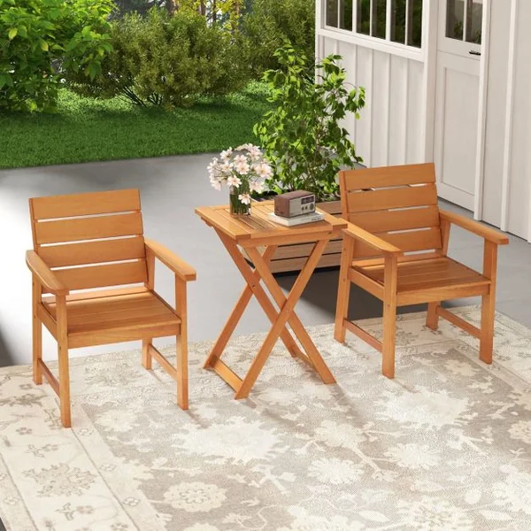 Table Basse Pliante de Jardin en Bois Plateau à Lattes Structure en Forme de X Table d‘Extérieure Carrée Balcon Piscine