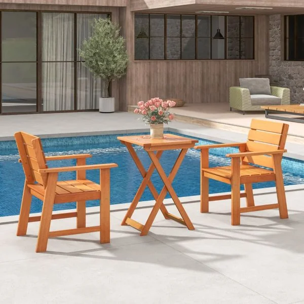 Table Basse Pliante de Jardin en Bois Plateau à Lattes Structure en Forme de X Table d‘Extérieure Carrée Balcon Piscine
