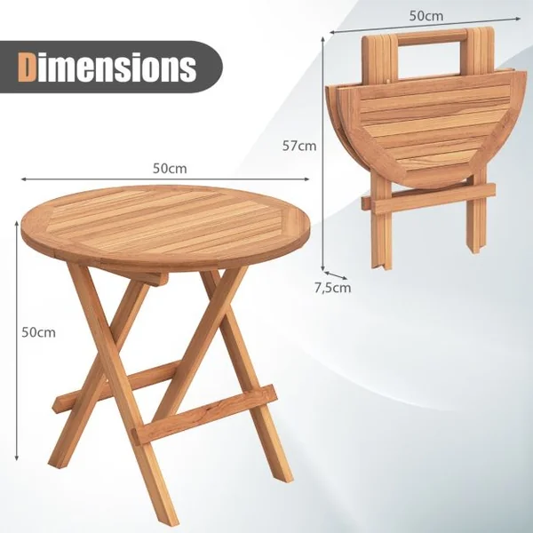 Table Basse Pliante de Jardin en Teck Plateau à Lattes Structure en Forme de X Table d‘Extérieure Ronde Terrasse Piscine