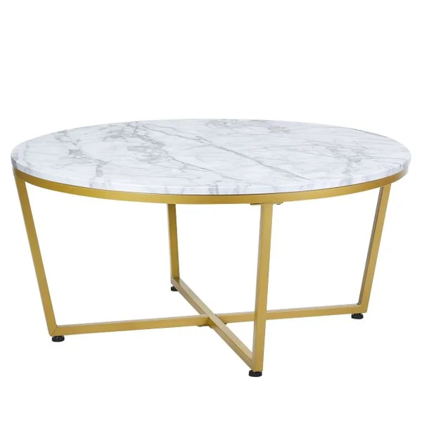 Table basse ronde table à thé avec base en forme de X châssis en métal table pour les petits espaces