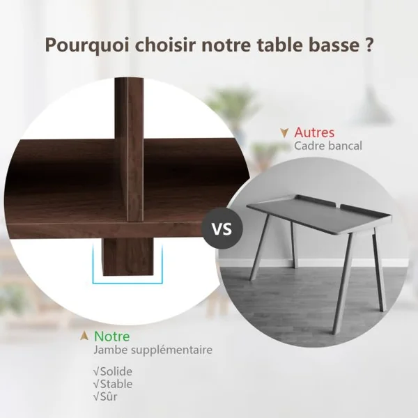 Table Basse Table Vintage en Bois de Salon Rectangulaire 90 x 39 x 42 cm Couleur de Chêne en MDF Café