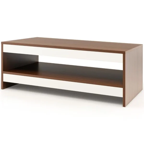 Table Basse à 2 Niveaux avec Étagère de Rangement Table de Salon Rectangulaire en Bois Moderne pour Salon Bureau Noyer