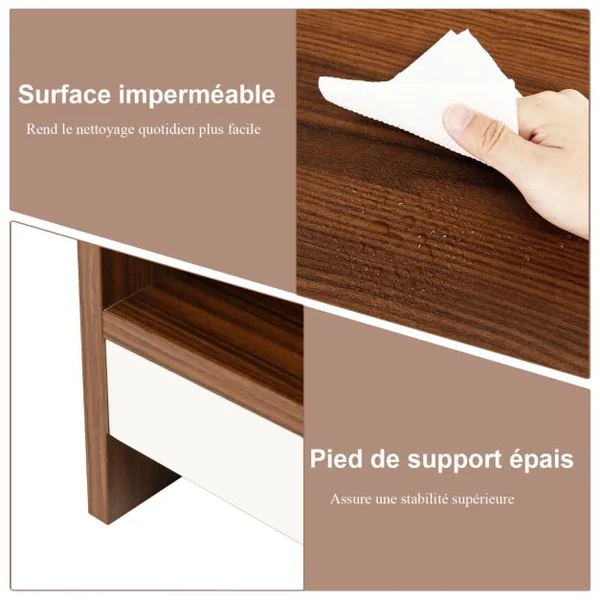 Table Basse à 2 Niveaux avec Étagère de Rangement Table de Salon Rectangulaire en Bois Moderne pour Salon Bureau Noyer