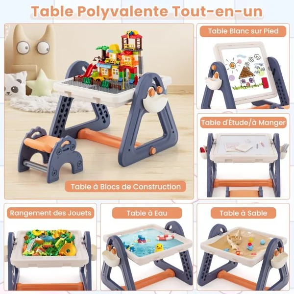 Table Chevalet d'Art et Tabouret pour Enfants Ensemble 2 en 1 Table et Tabouret Multi-activités Convertibles 160 Accessoires Tableau Blanc