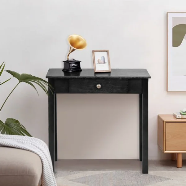 Table Console avec Tiroir Table de Chevet avec Pieds en Bois Massif Table d’Appoint pour Salon Salle de Bain Marron/Noir