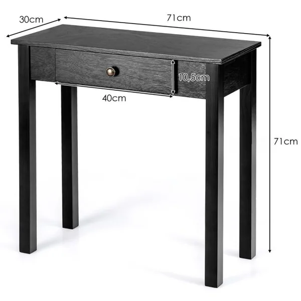 Table Console avec Tiroir Table de Chevet avec Pieds en Bois Massif Table d’Appoint pour Salon Salle de Bain Marron/Noir