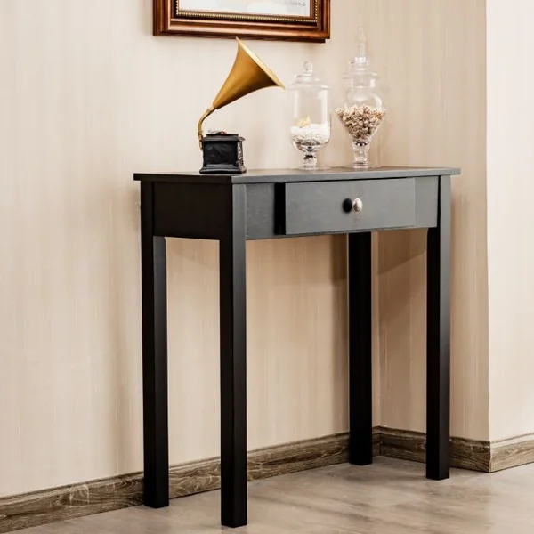 Table Console avec Tiroir Table de Chevet avec Pieds en Bois Massif Table d’Appoint pour Salon Salle de Bain Marron/Noir
