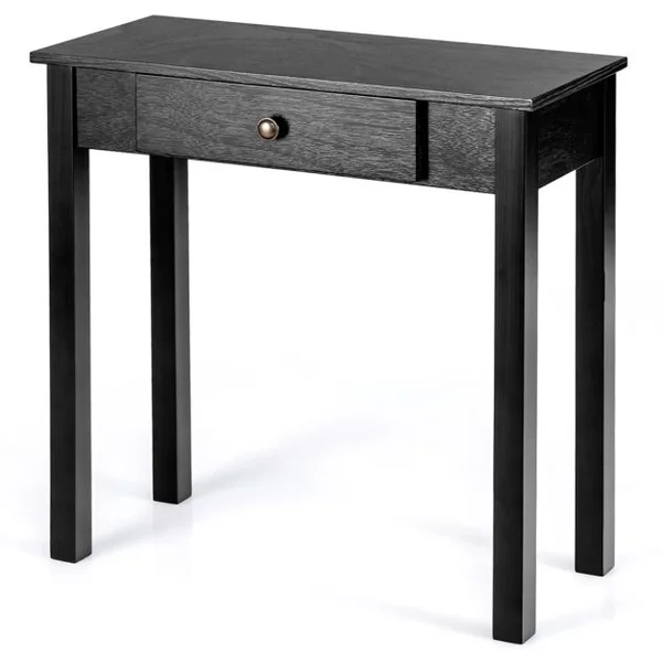Table Console avec Tiroir Table de Chevet avec Pieds en Bois Massif Table d’Appoint pour Salon Salle de Bain Marron/Noir