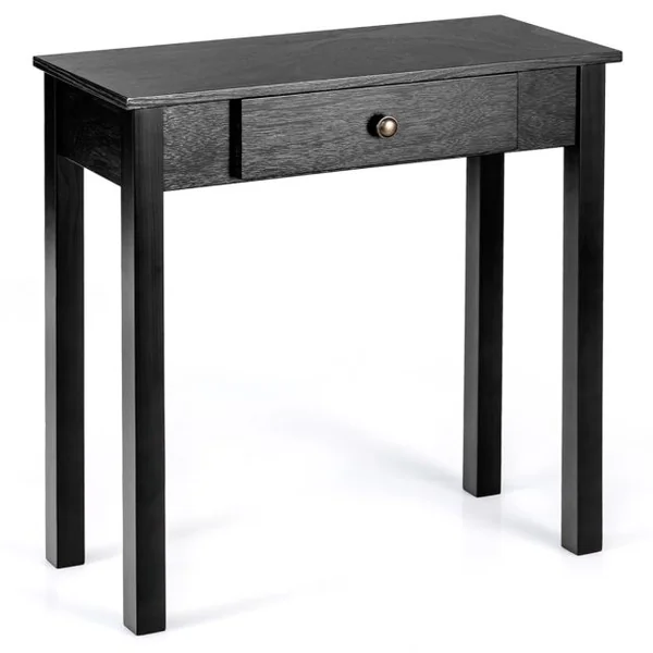 Table Console avec Tiroir Table de Chevet avec Pieds en Bois Massif Table d’Appoint pour Salon Salle de Bain Marron/Noir