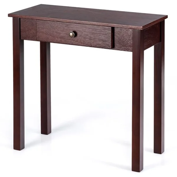 Table Console avec Tiroir Table de Chevet avec Pieds en Bois Massif Table d’Appoint pour Salon Salle de Bain Marron/Noir