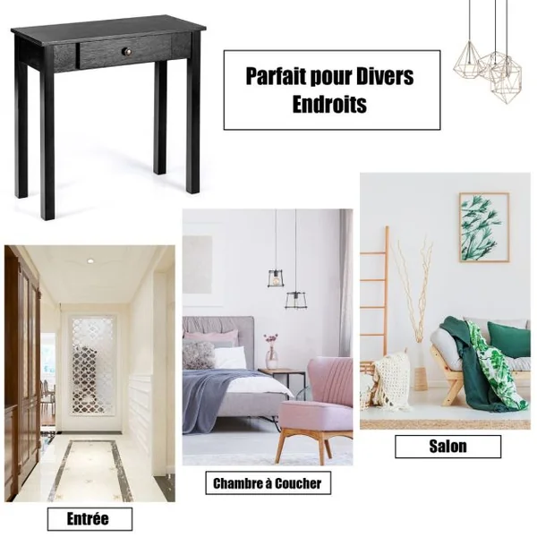 Table Console avec Tiroir Table de Chevet avec Pieds en Bois Massif Table d’Appoint pour Salon Salle de Bain Marron/Noir