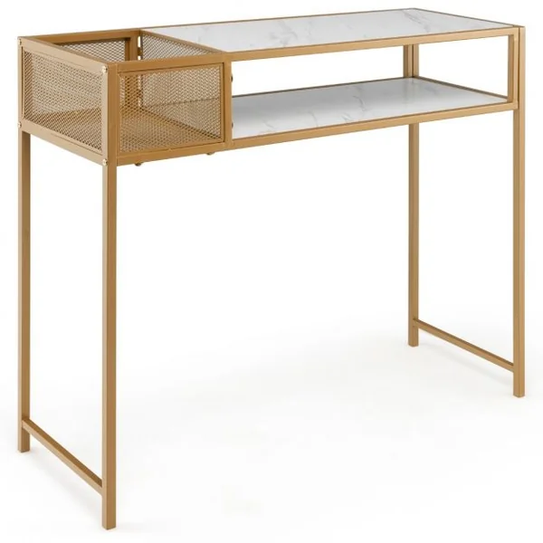 Table Console avec Étagère Ouverte Structure en Acier Doré Table d'Entrée Moderne pour Salon Couloir