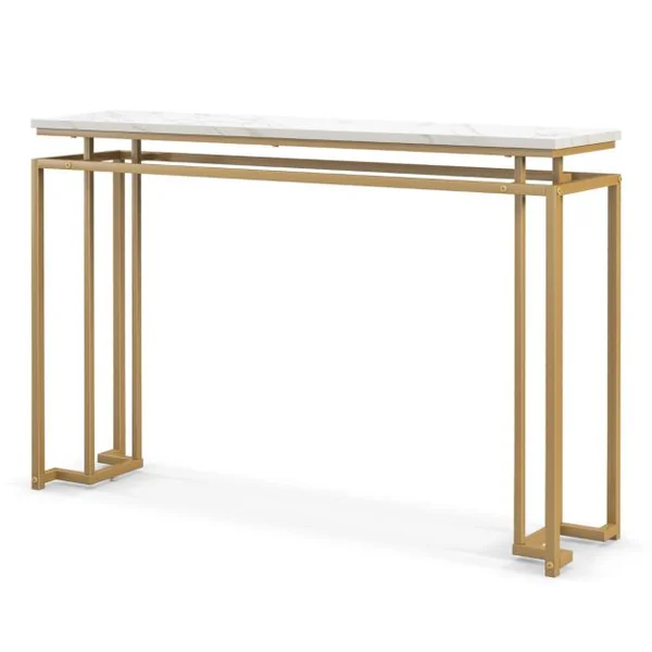 Table Console Console Entrée Effect Marbre Design Géométrique Moderne Cadre en Métal Doré pour Entrée Couloir Salon 120 X 30 X 805 CM Blanc