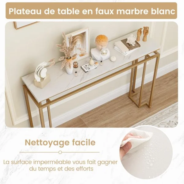 Table Console Console Entrée Effect Marbre Design Géométrique Moderne Cadre en Métal Doré pour Entrée Couloir Salon 120 X 30 X 805 CM Blanc