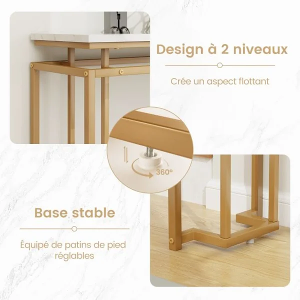 Table Console Console Entrée Effect Marbre Design Géométrique Moderne Cadre en Métal Doré pour Entrée Couloir Salon 120 X 30 X 805 CM Blanc