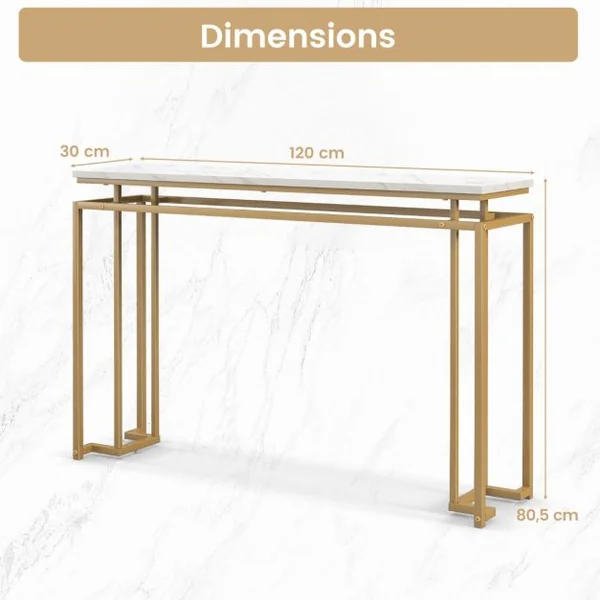 Table Console Console Entrée Effect Marbre Design Géométrique Moderne Cadre en Métal Doré pour Entrée Couloir Salon 120 X 30 X 805 CM Blanc