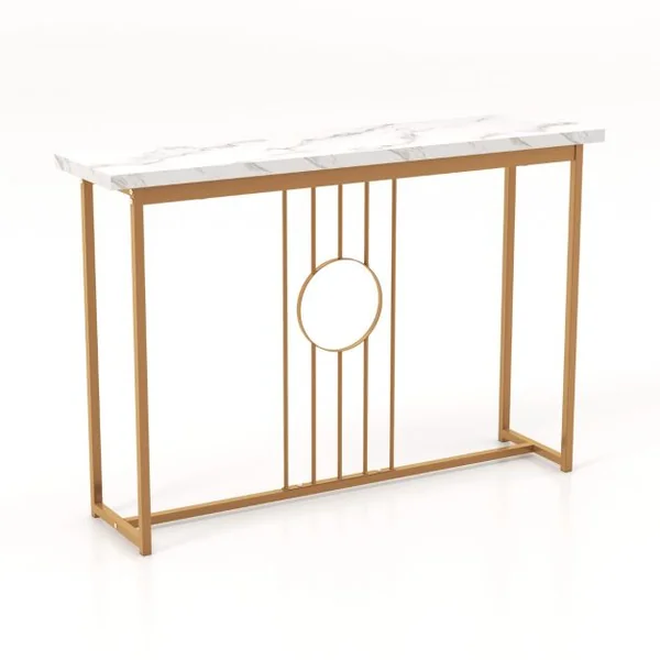 Table Console de 120 cm Table d'Entrée Moderne avec Plateau en Marbre Artificiel et Cadre en Métal Robuste Table pour Salon Couloir Entrée Blanc