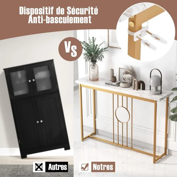 Table Console de 120 cm Table d'Entrée Moderne avec Plateau en Marbre Artificiel et Cadre en Métal Robuste Table pour Salon Couloir Entrée Blanc