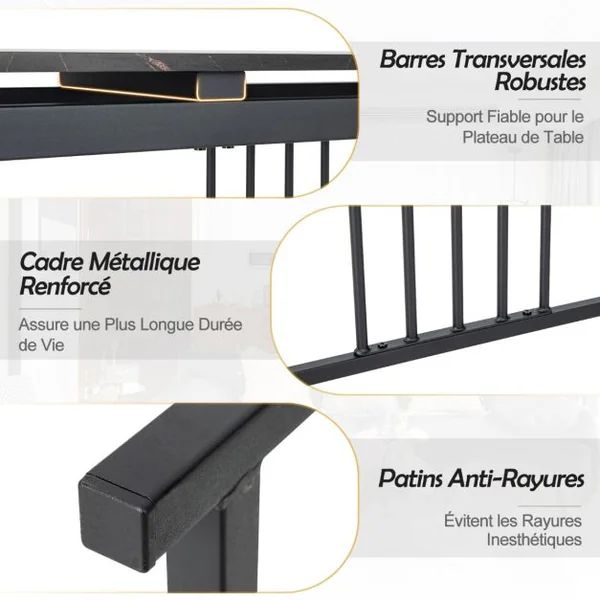 Table Console Effect Marbre 120 x 30 x 90 CM (L x l x H) Cadre en Acier Table d'Entrée Style Moderne Simple Noir