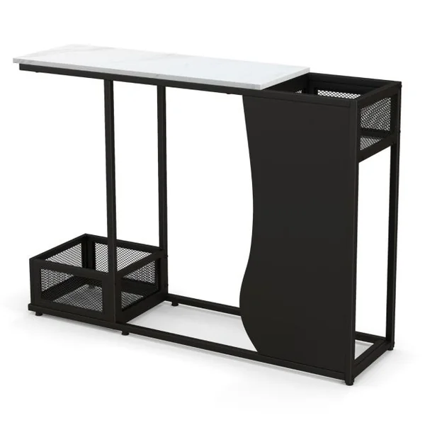 Table Console Meuble d'Entrée en Faux Marbre avec 2 Casiers Cadre en Métal pour Couloir Salon 110 x 30 x 80 cm