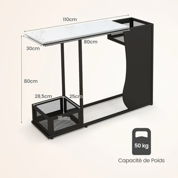 Table Console Meuble d'Entrée en Faux Marbre avec 2 Casiers Cadre en Métal pour Couloir Salon 110 x 30 x 80 cm