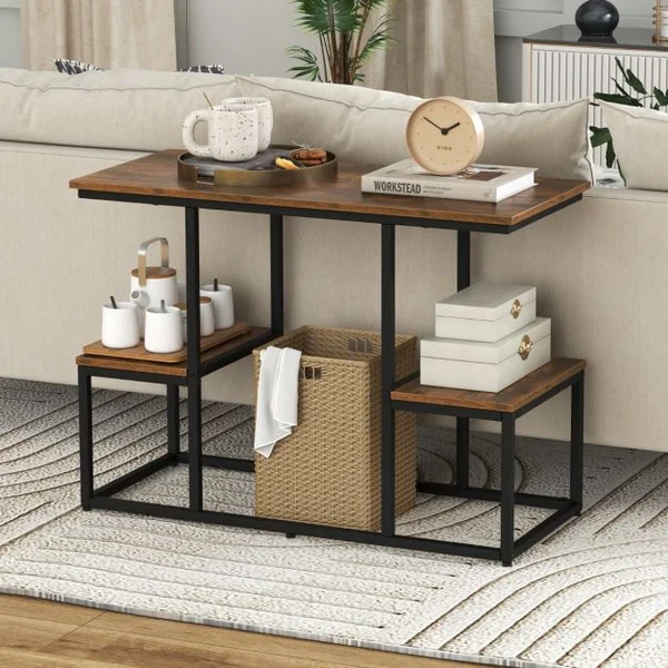 Table Console pour Tv de 50 Pouces avec Étagères de Rangement Ouvertes Présentoir à 2 Niveaux Centre de Divertissement Marron Rustique