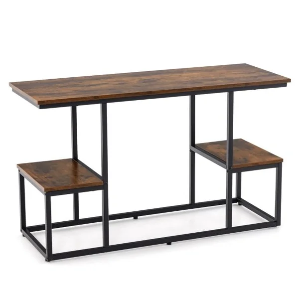 Table Console pour Tv de 50 Pouces avec Étagères de Rangement Ouvertes Présentoir à 2 Niveaux Centre de Divertissement Marron Rustique