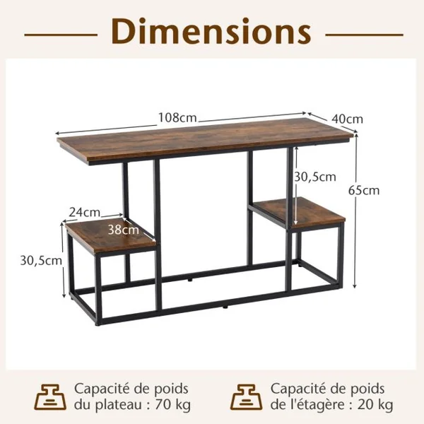 Table Console pour Tv de 50 Pouces avec Étagères de Rangement Ouvertes Présentoir à 2 Niveaux Centre de Divertissement Marron Rustique
