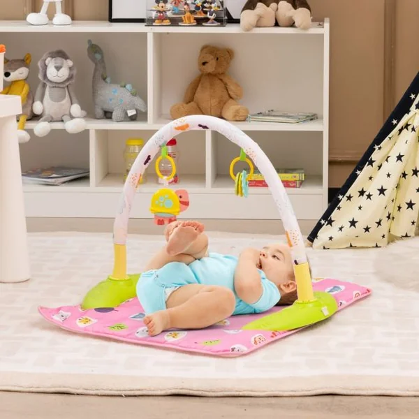 Table d'Activité Bébé Pliable 3 en 1 Trotteur Évolutif Tapis d’Eveil Siège Rotatif 360° Hauteur Réglable sur 3 Niveaux Rose