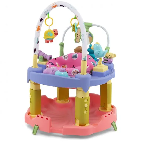 Table d'Activité Bébé Pliable 3 en 1 Trotteur Évolutif Tapis d’Eveil Siège Rotatif 360° Hauteur Réglable sur 3 Niveaux Rose