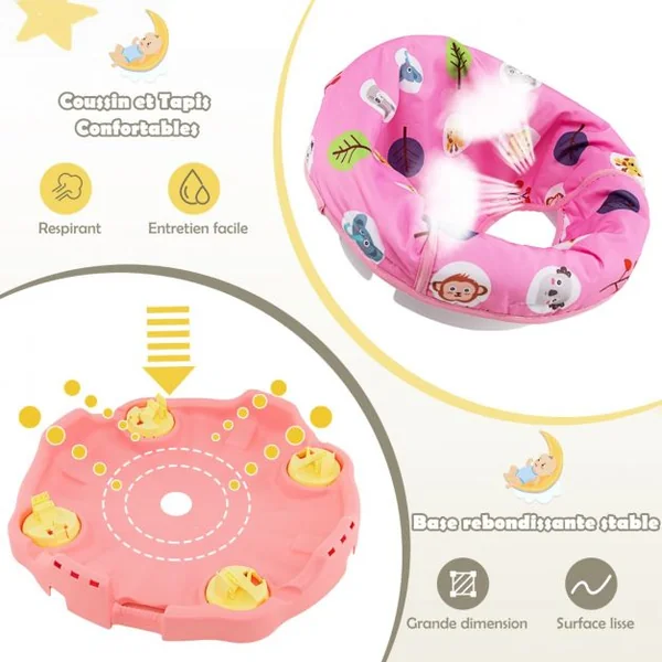 Table d'Activité Bébé Pliable 3 en 1 Trotteur Évolutif Tapis d’Eveil Siège Rotatif 360° Hauteur Réglable sur 3 Niveaux Rose