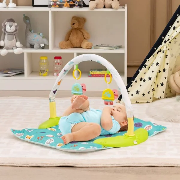 Table d'Activité Bébé Pliable 3 en 1 Trotteur Évolutif Tapis d’Eveil Siège Rotatif 360° Hauteur Réglable sur 3 Niveaux Vert