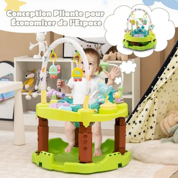 Table d'Activité Bébé Pliable 3 en 1 Trotteur Évolutif Tapis d’Eveil Siège Rotatif 360° Hauteur Réglable sur 3 Niveaux Vert