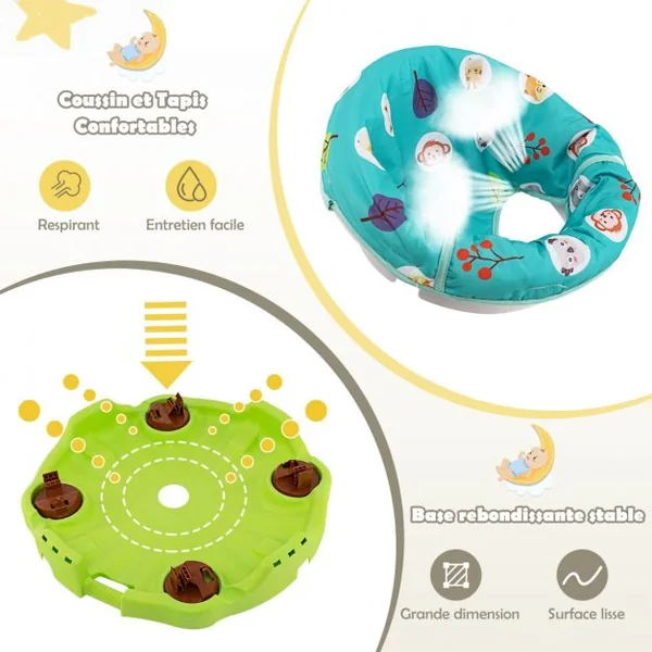 Table d'Activité Bébé Pliable 3 en 1 Trotteur Évolutif Tapis d’Eveil Siège Rotatif 360° Hauteur Réglable sur 3 Niveaux Vert
