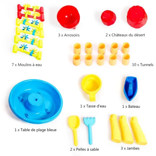 Table d’Activité Sable 30 pcs avec Pelle à Sable Moulin à Vent Cadeau Idéal pour les Enfants plus de 3 ans