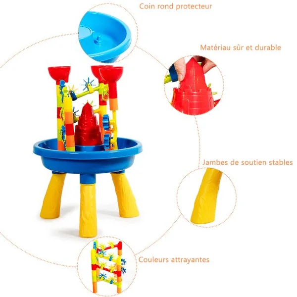 Table d’Activité Sable 30 pcs avec Pelle à Sable Moulin à Vent Cadeau Idéal pour les Enfants plus de 3 ans