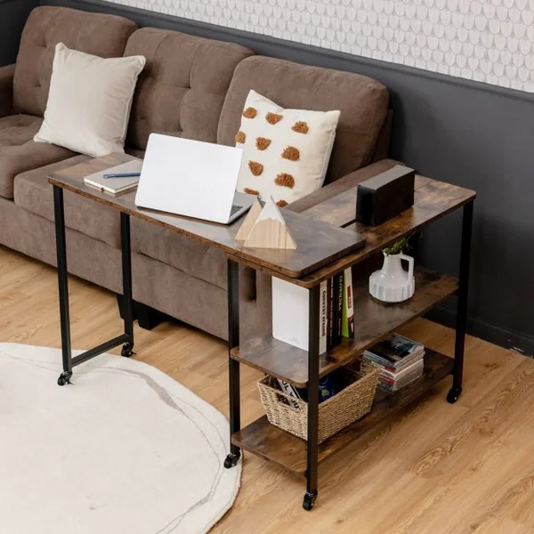 Table d'Appoint Ajustable Rotative à 360° Table Mobile pour Ordinateur Portable avec 6 Roulettes Universelles 101x82,5x72,5CM