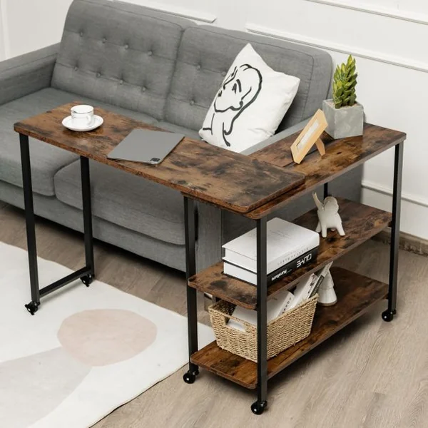 Table d'Appoint Ajustable Rotative à 360° Table Mobile pour Ordinateur Portable avec 6 Roulettes Universelles 101x82,5x72,5CM