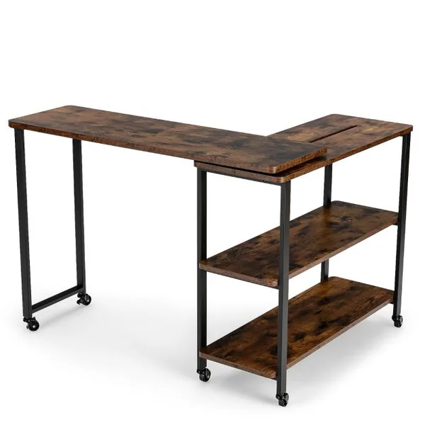 Table d'Appoint Ajustable Rotative à 360° Table Mobile pour Ordinateur Portable avec 6 Roulettes Universelles 101x82,5x72,5CM