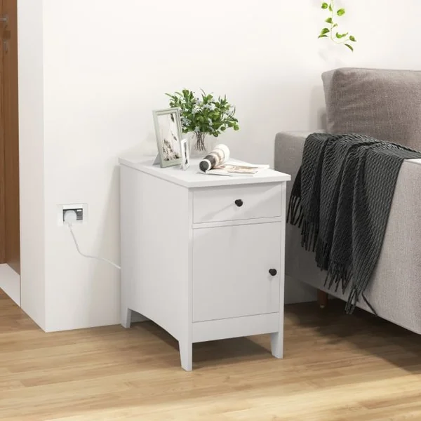 Table d'Appoint avec Station de Charge Table d'Appoint avec Ports et Prises USB Table de Chevet Etroite avec Tiroir Blanc